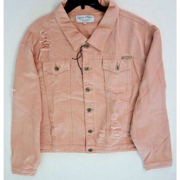 Liquor N Poker Men's Sz M Pink 90s Distressed Oversized Denim Jacket $75 - Picture 6 of 10